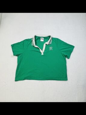 Crane Pickleball Sport Club Polo Shirt Green Womens XL Short Sleeve V-Neck Sport
